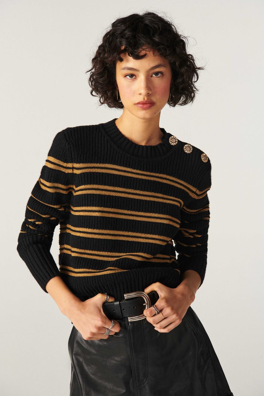 ba&sh long sleeve wool zipped sweater KAHEL NOIR