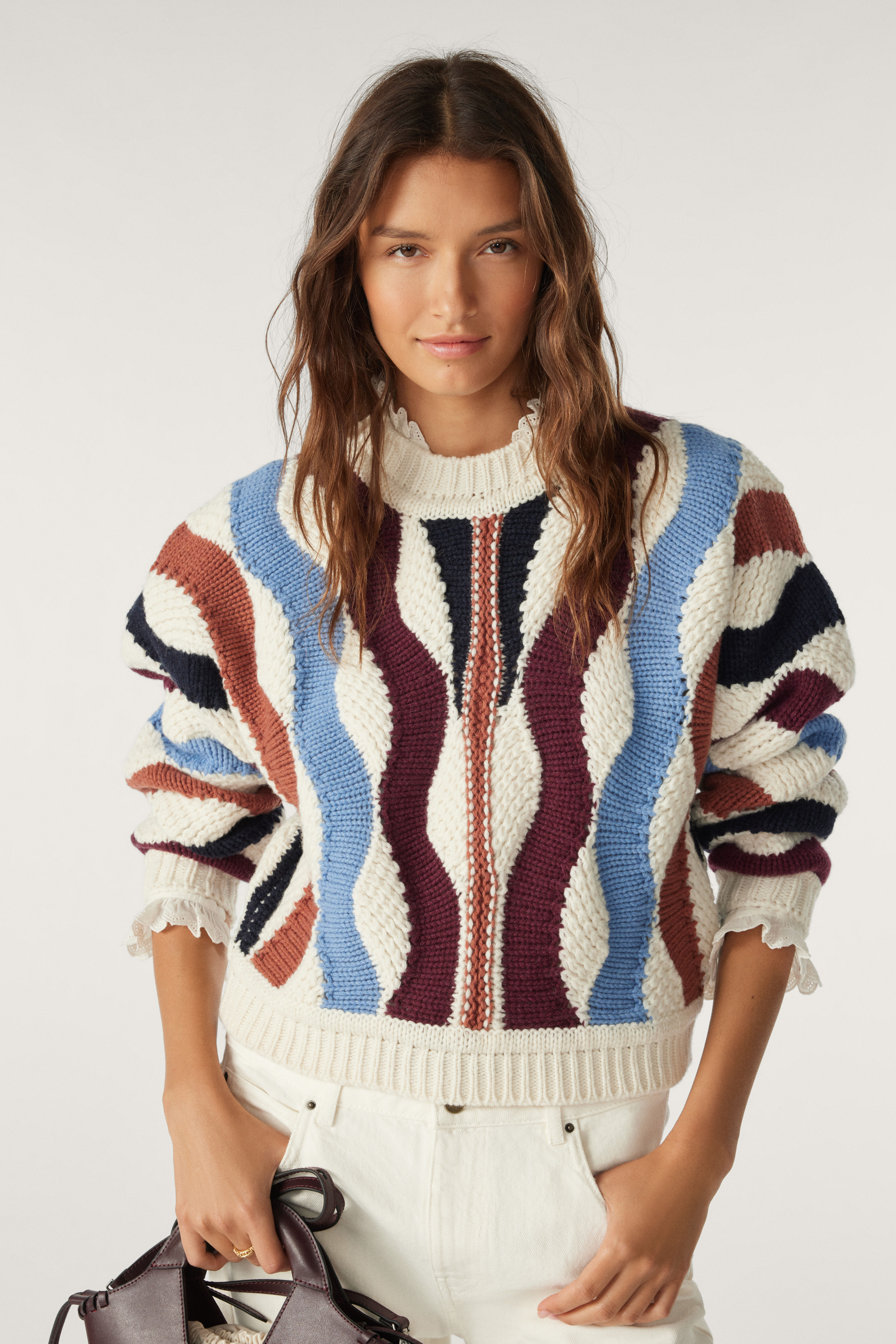 Pull Collection L – Femme, Taille 50/52 (XXL), Couleur Prune, Maille, Neuf Sans étiquette