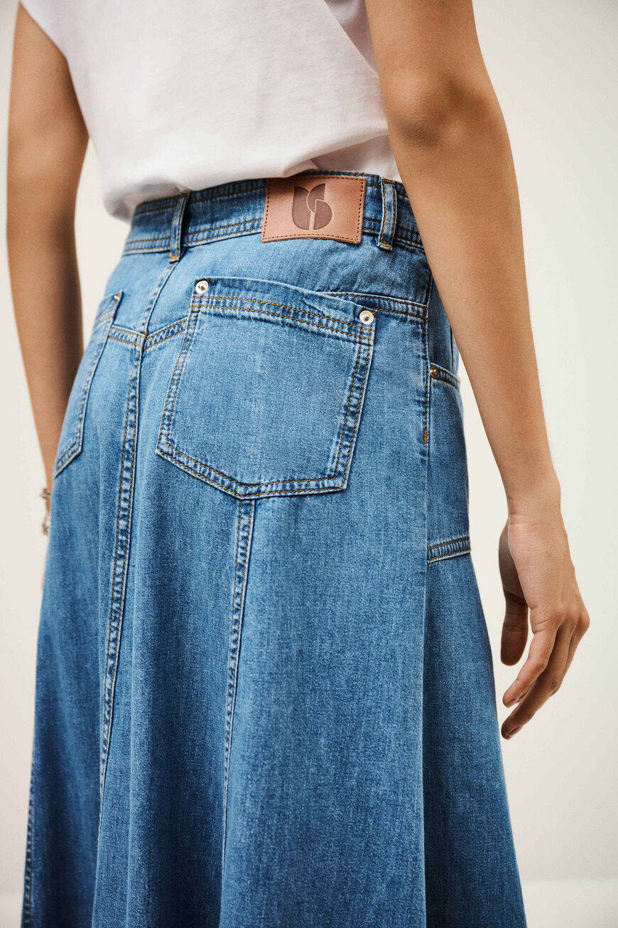 Jupe midi femme Marks and Spencer bleue ligne A taille 12 Jupe midi femme Marks and Spencer bleue ligne A taille 12