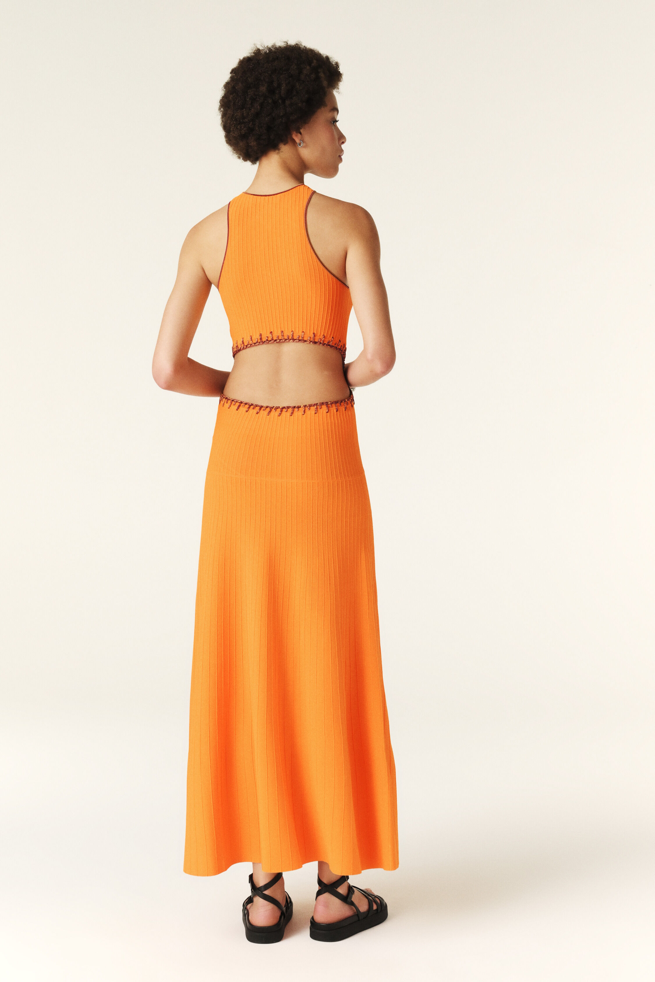 Baamp;Sh cut-out detail long flared dress - Orange