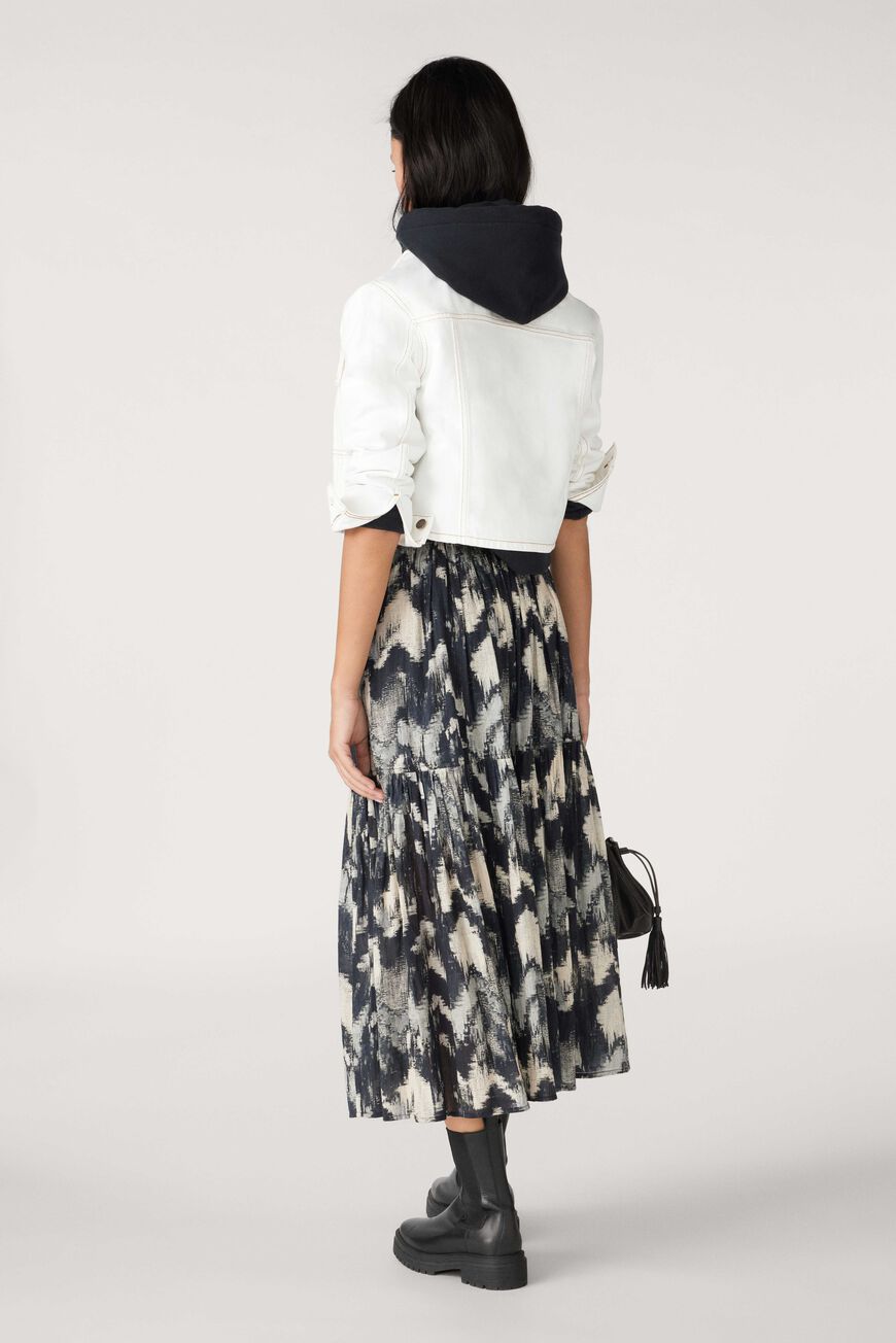 Ba&Sh Amalia Printed Tiered Midi Skirt - Black