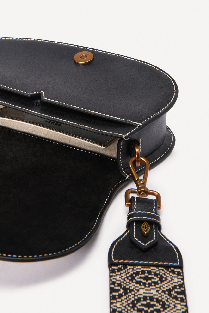 ba&sh leather and linen shoulder bag TECHBAG BLACK