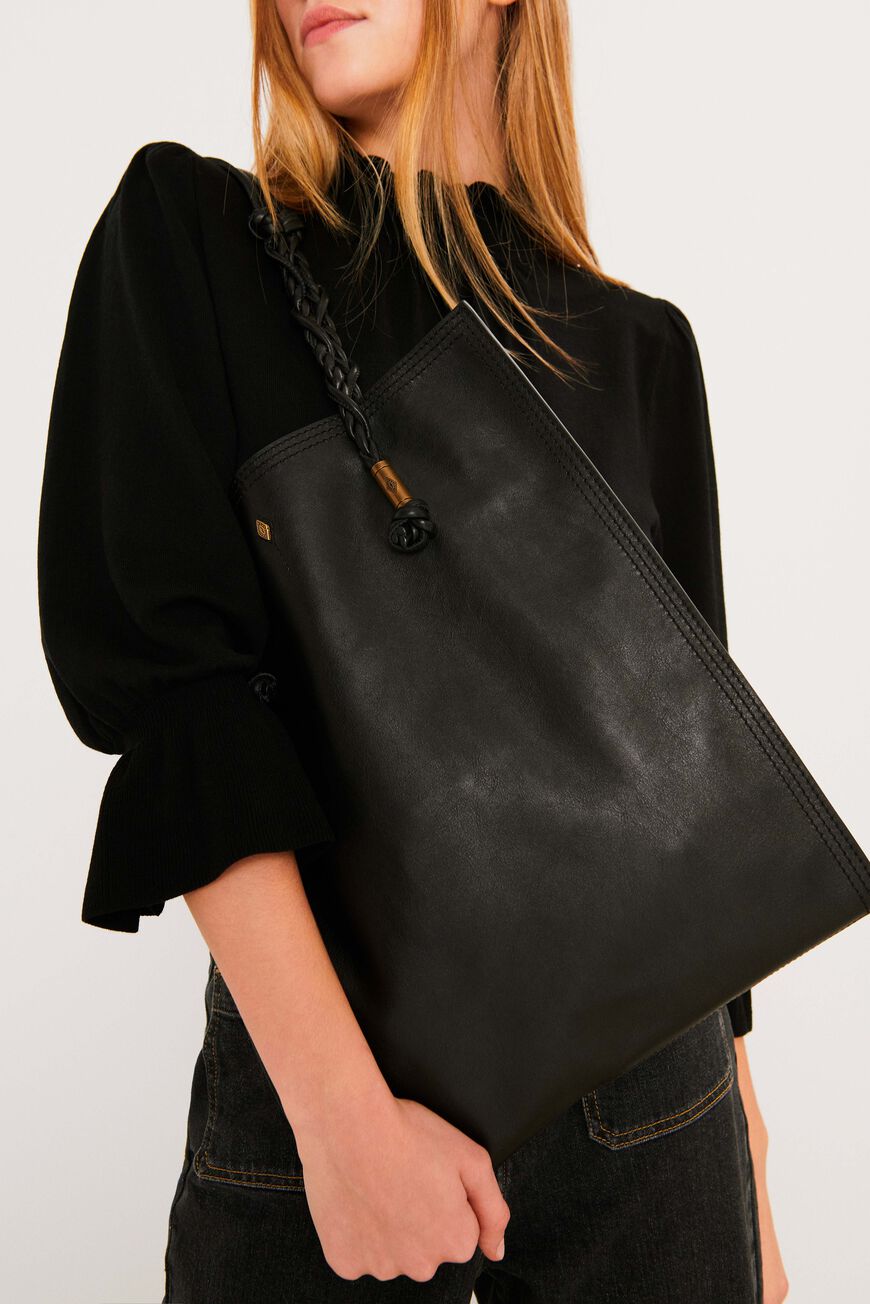 ba&sh leather tote bag HAYDEN BLACK