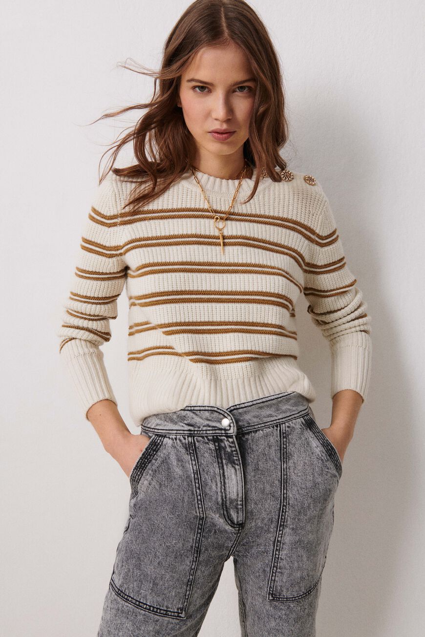 ba&sh long sleeve wool zipped sweater KAHEL ECRU