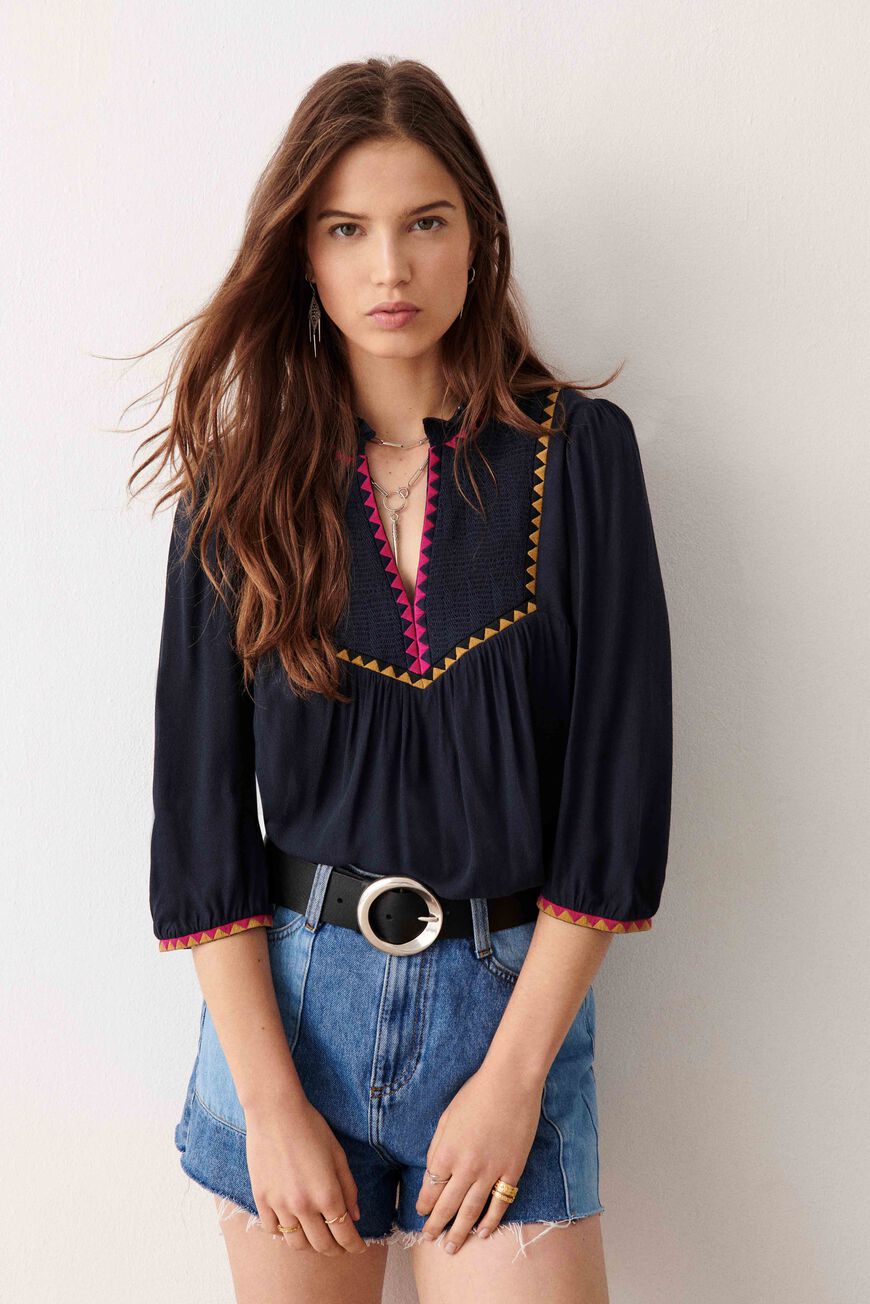 ba&sh embroidered top TRACY DARK BLUE