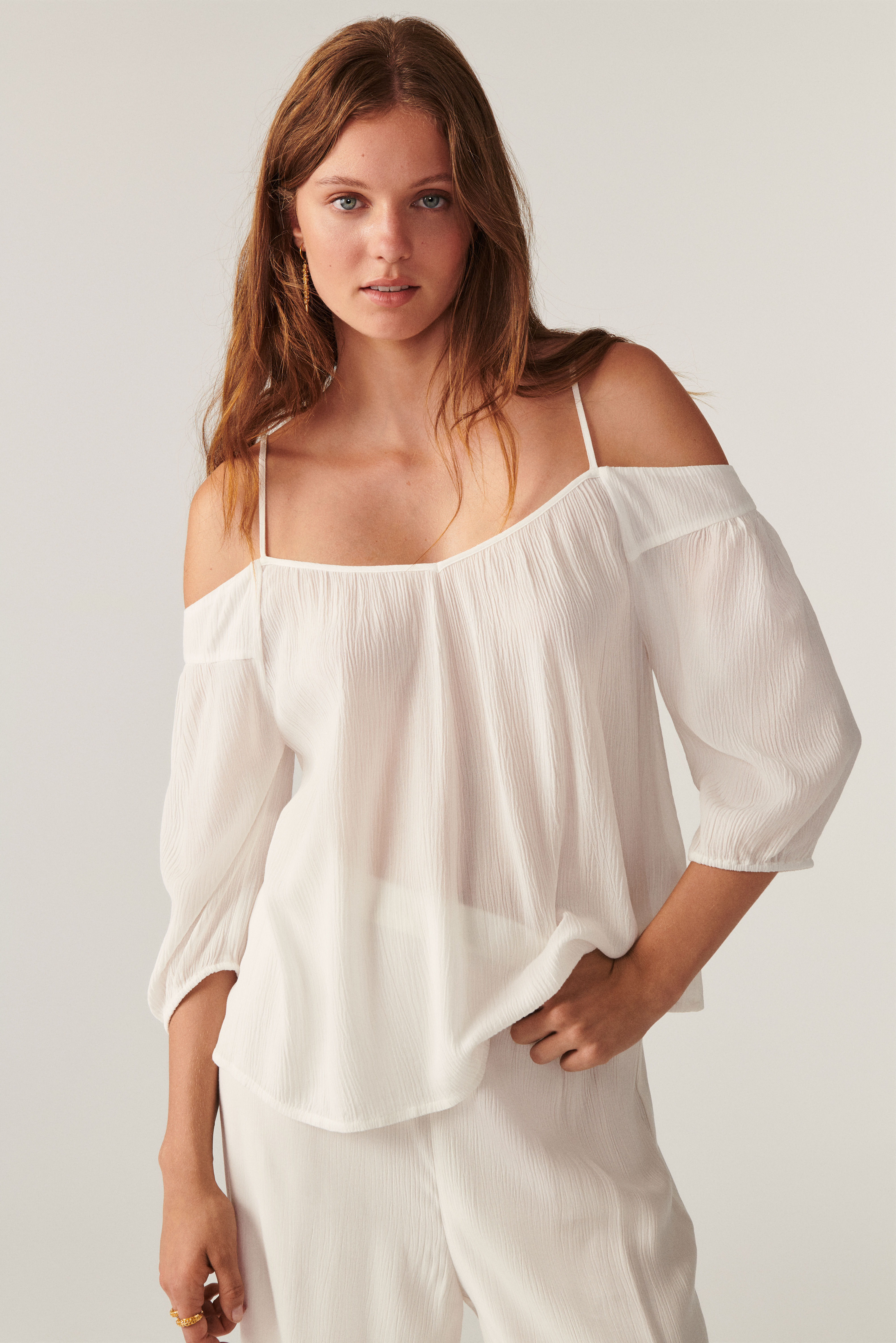 Chemisier Caraco En Dentelle Blanc Cassé – Taille S, Manches Longues, Motif Floral, Neuf Sans étiquette