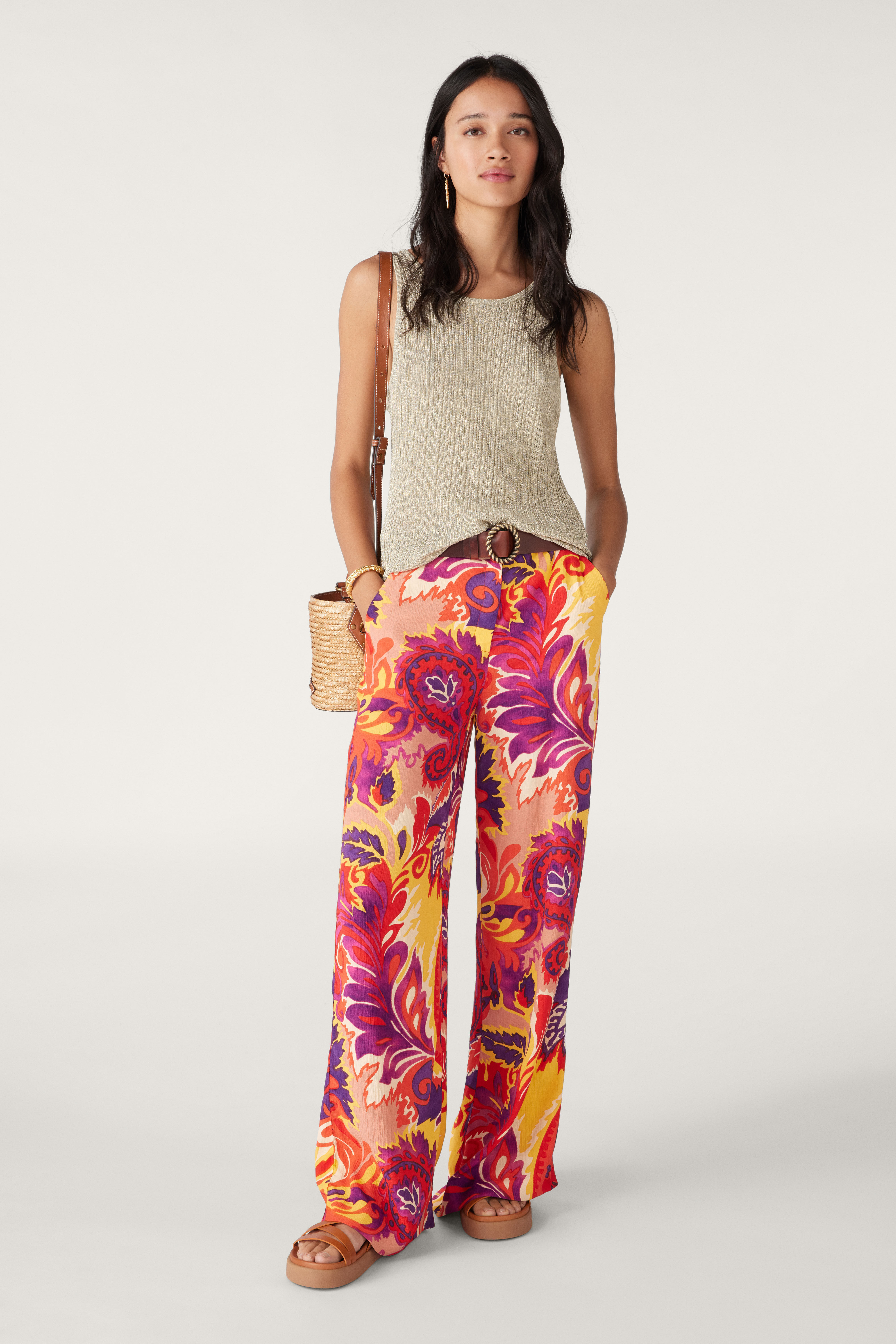 Oui Paisley Print Wide Leg Trousers - Trousers from Shirt Sleeves UK
