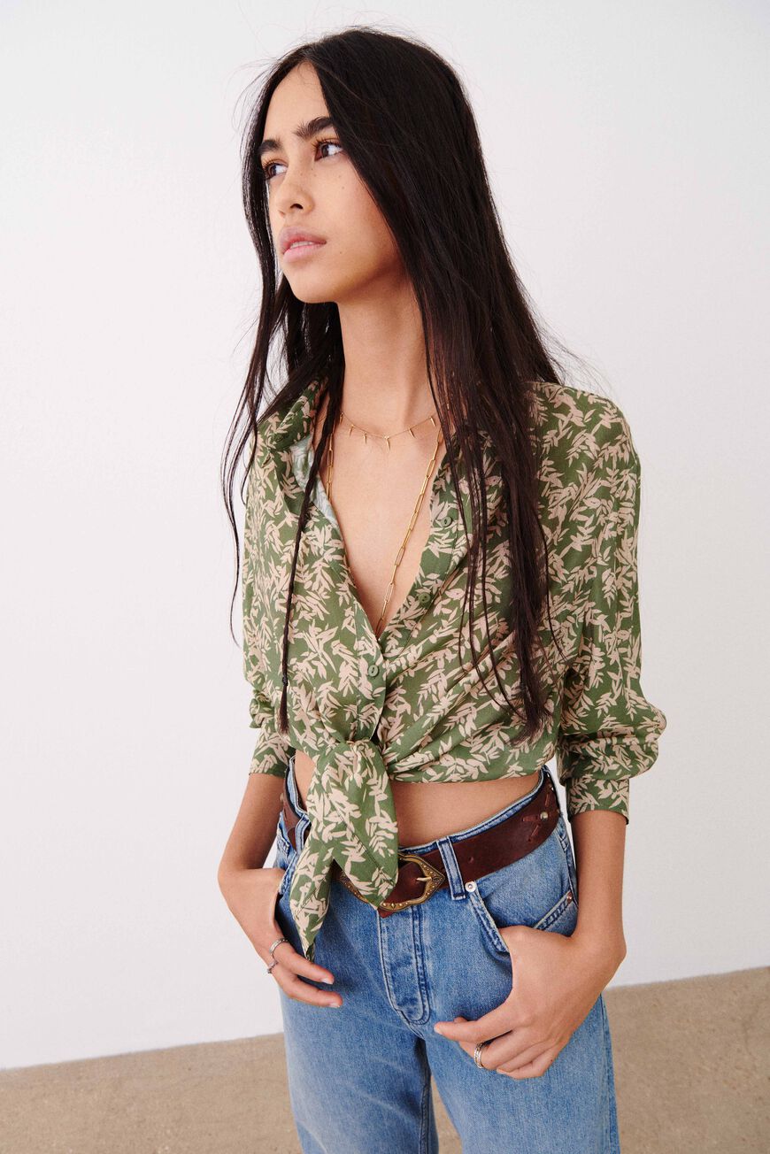 ba&sh printed blouse TARMAC GREEN