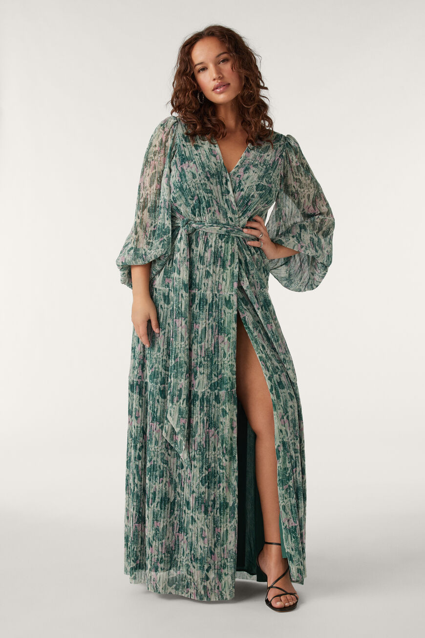 Green maxi dresses for women • flowy solid & floral print long