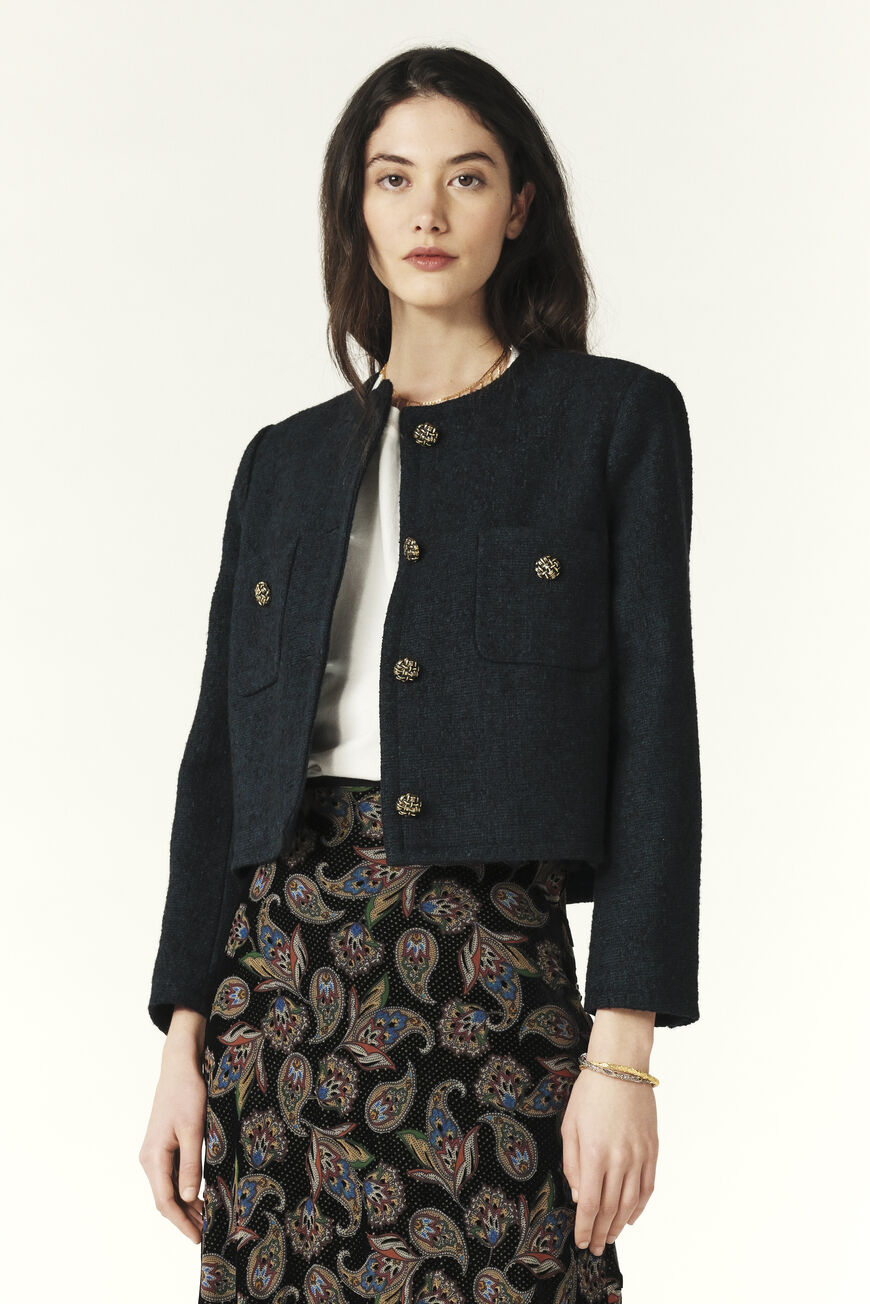 Ba&Sh Tuck Print Velvet Blazer Jacket Size L