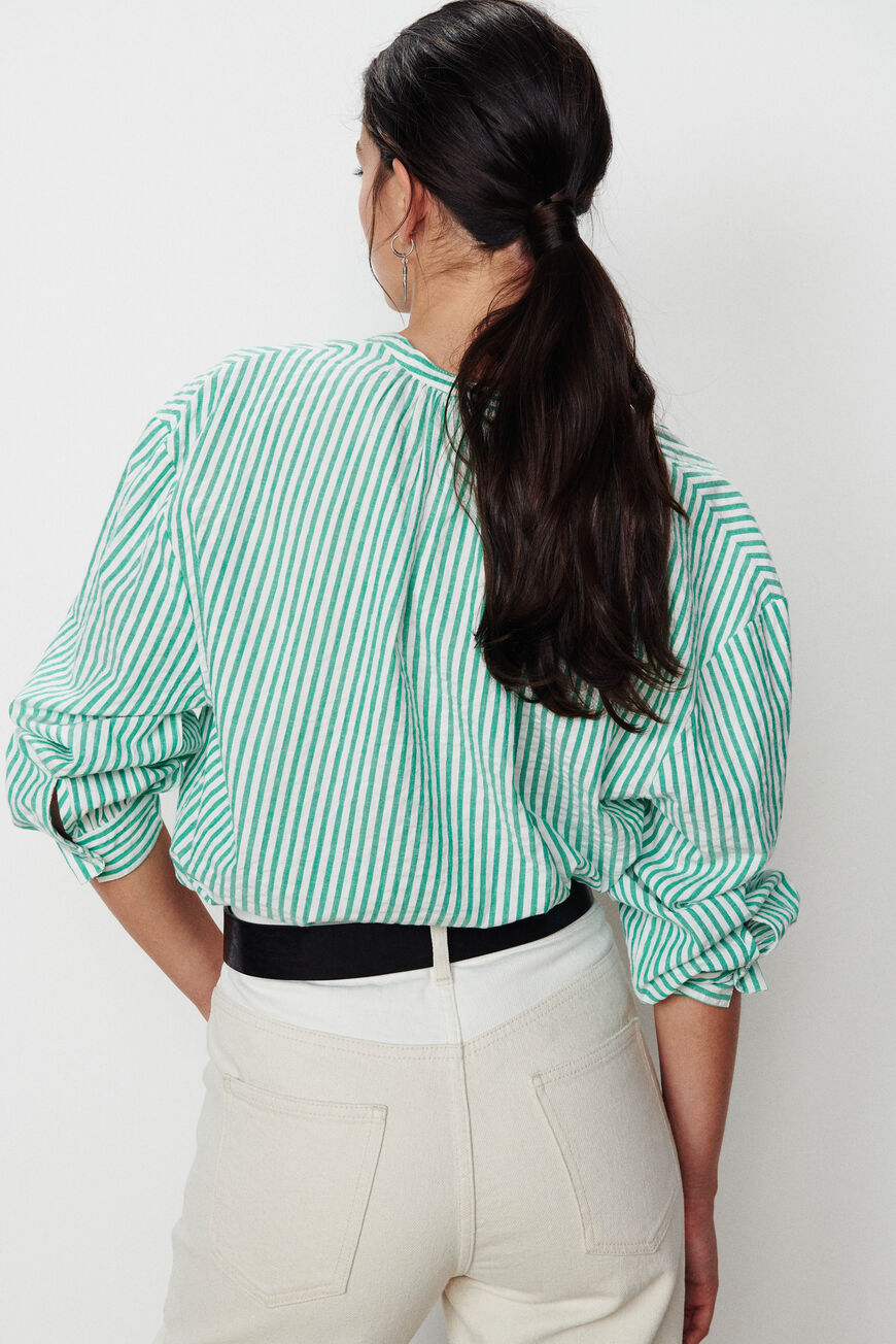 ba&sh striped cotton shirt STOBY GREEN