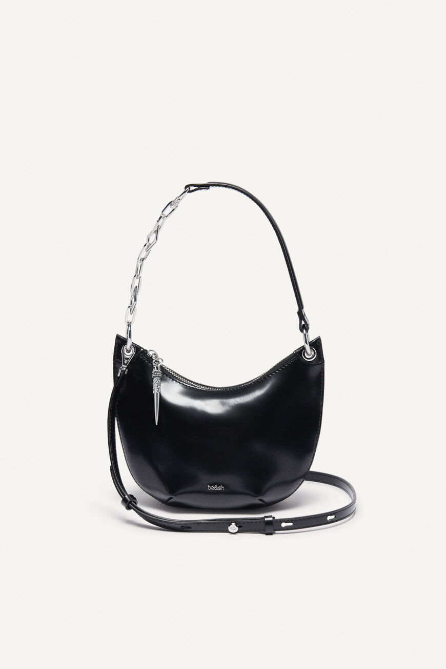 By FarRachel Black Patent Leather Shoulder Bag