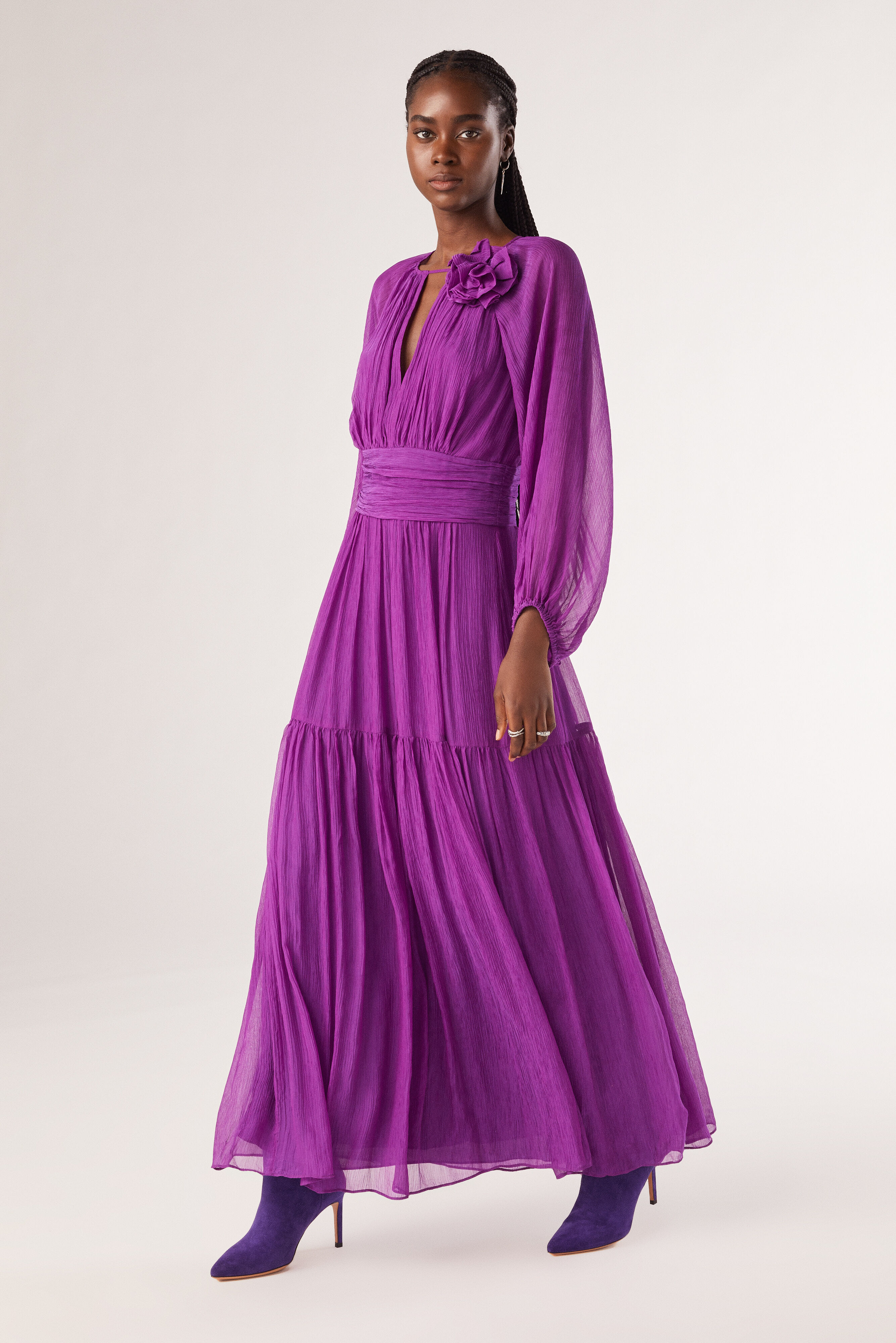 Long Sleeve Maxi Dress Pleated with Side Pockets - Dark Purple - Walmart.com
