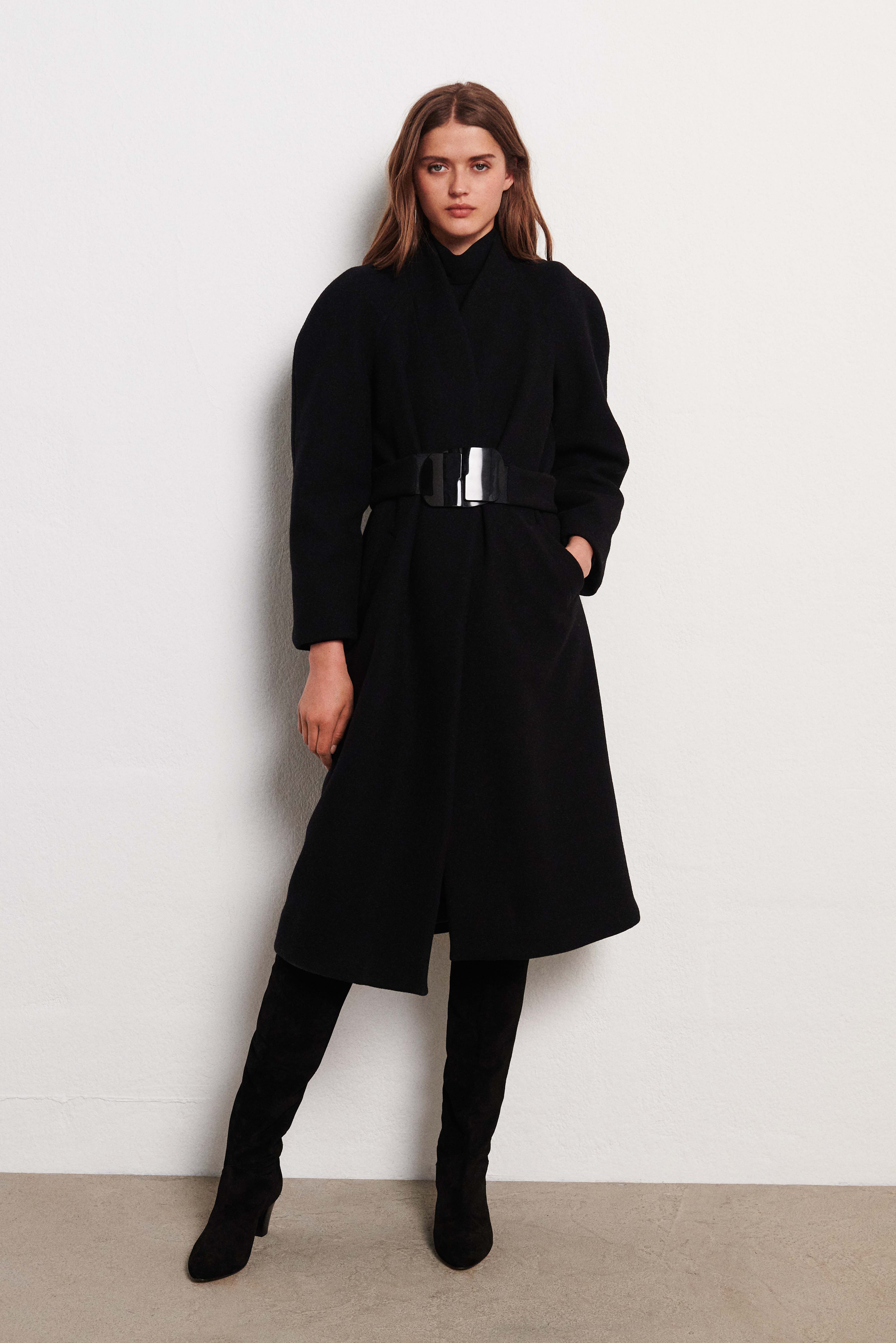 black belted wool coat