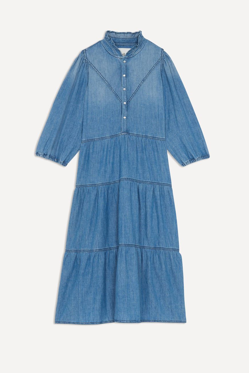 Ruffled Denim Midi Dress Willow Blue // ba&sh US