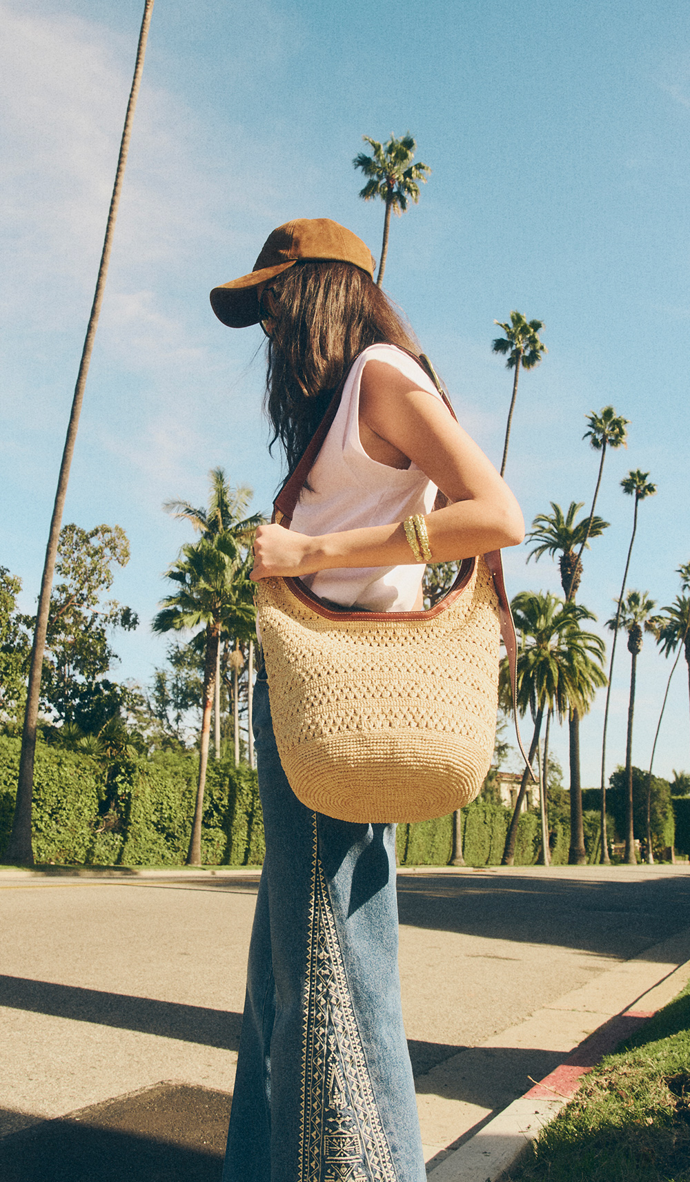 a model wearing a bag