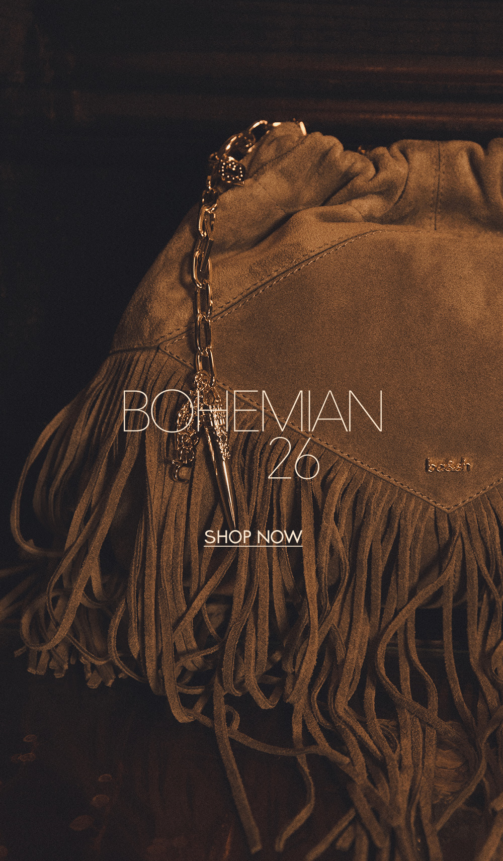 a kaki suede fringe bag