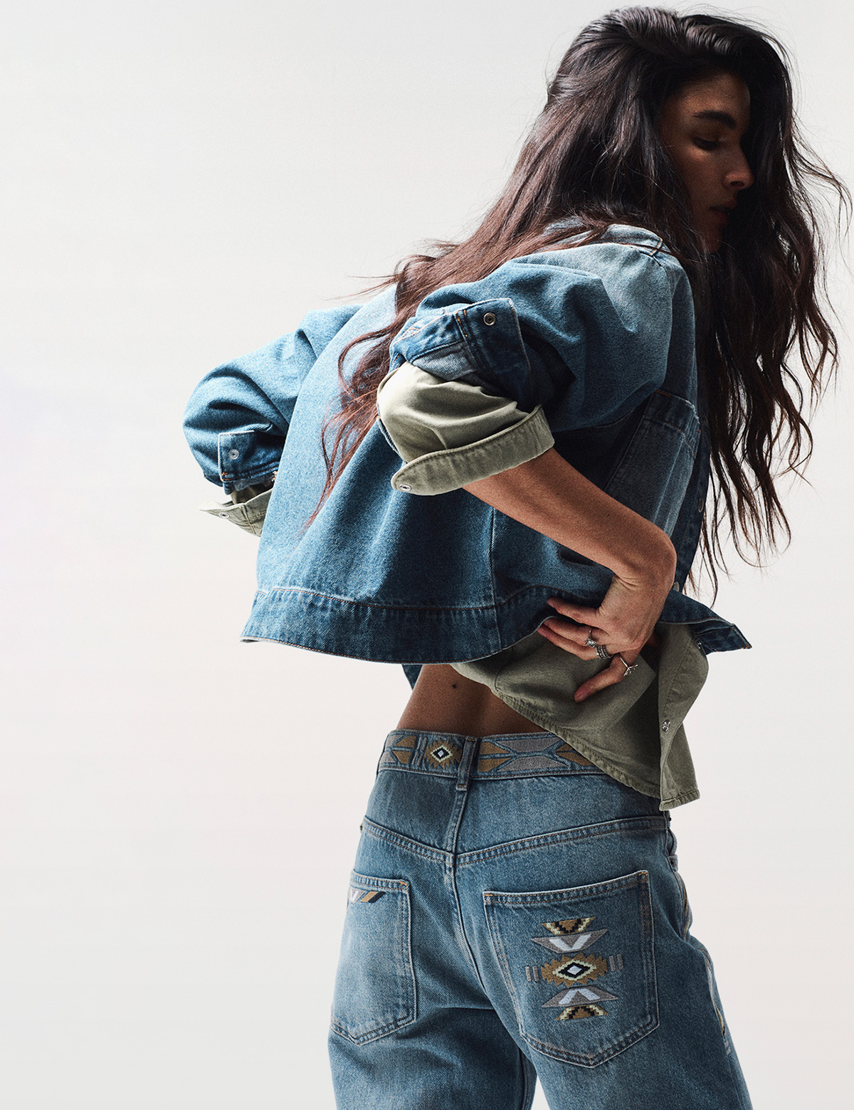 A model wearing a total denim look