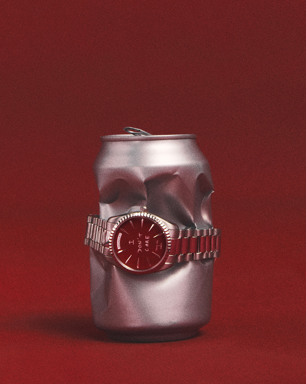 red watch - bracelet on a can 