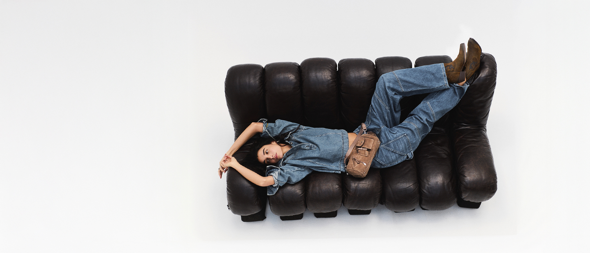 A model wearing a total denim look