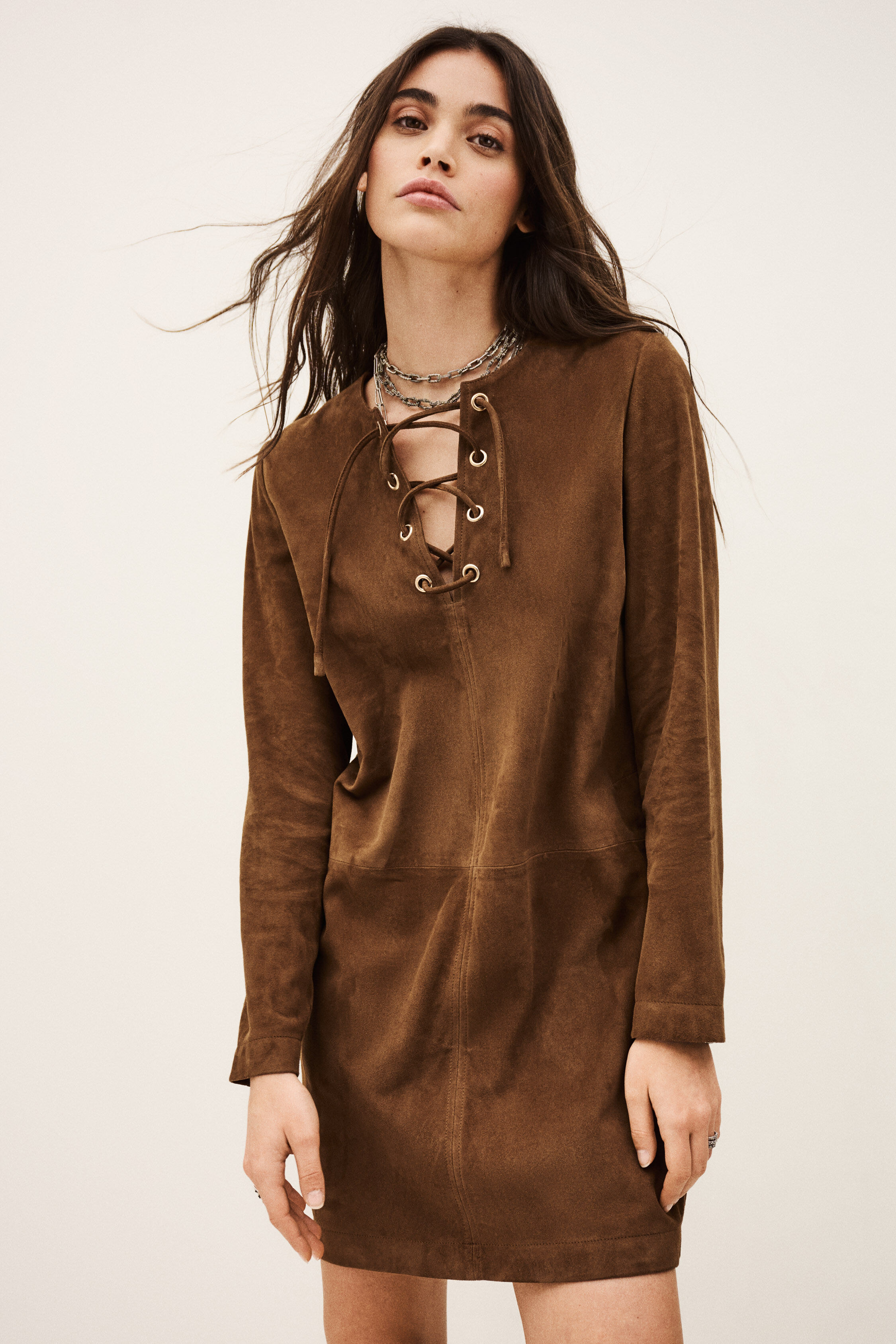 ba&sh Seda Suede Mini Dress - Brown