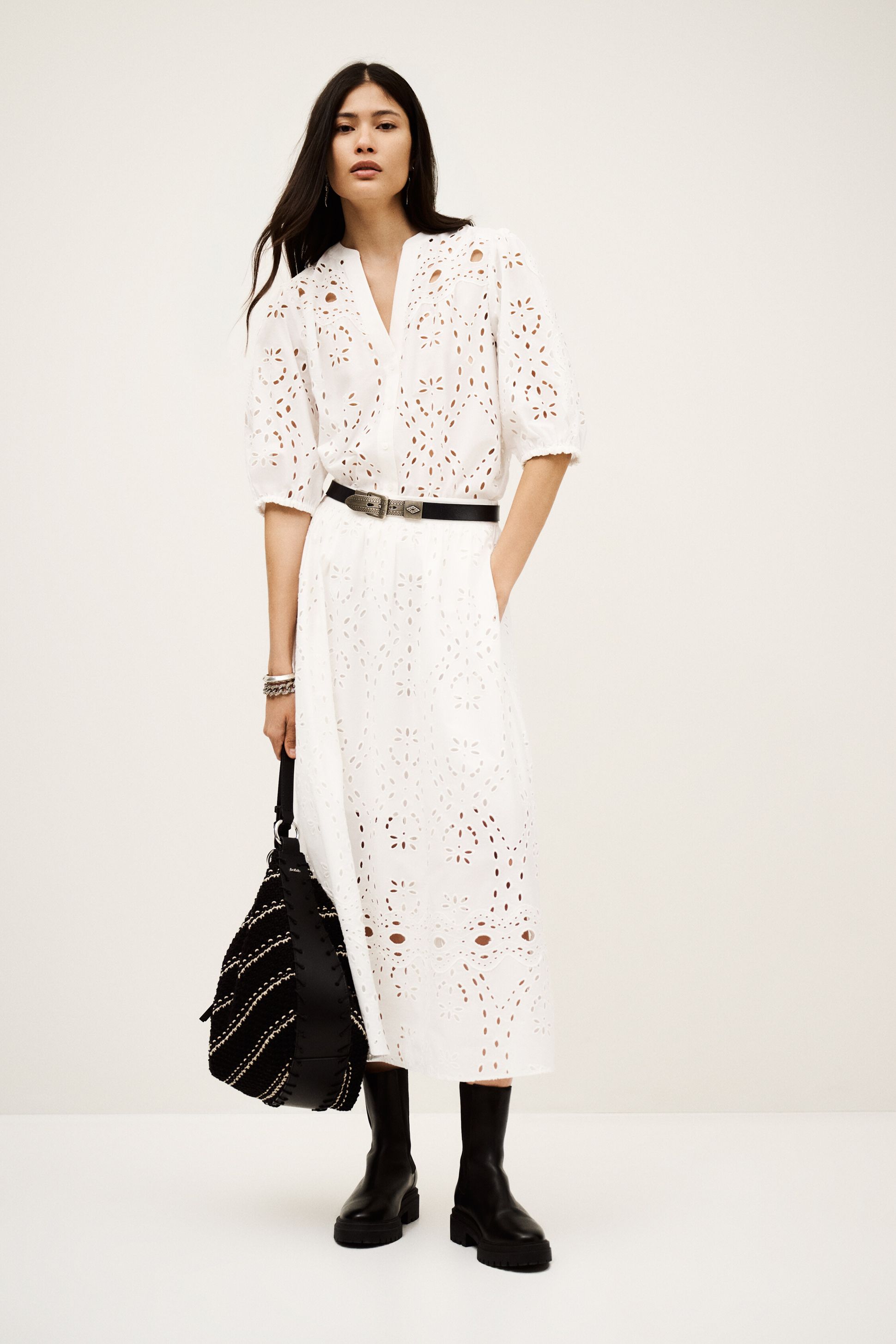 Jupe évasée Aigue-marine Sunny Leigh - Taille US 4 - Broderie Blanche - 100% Coton - Occasion Très Bon état