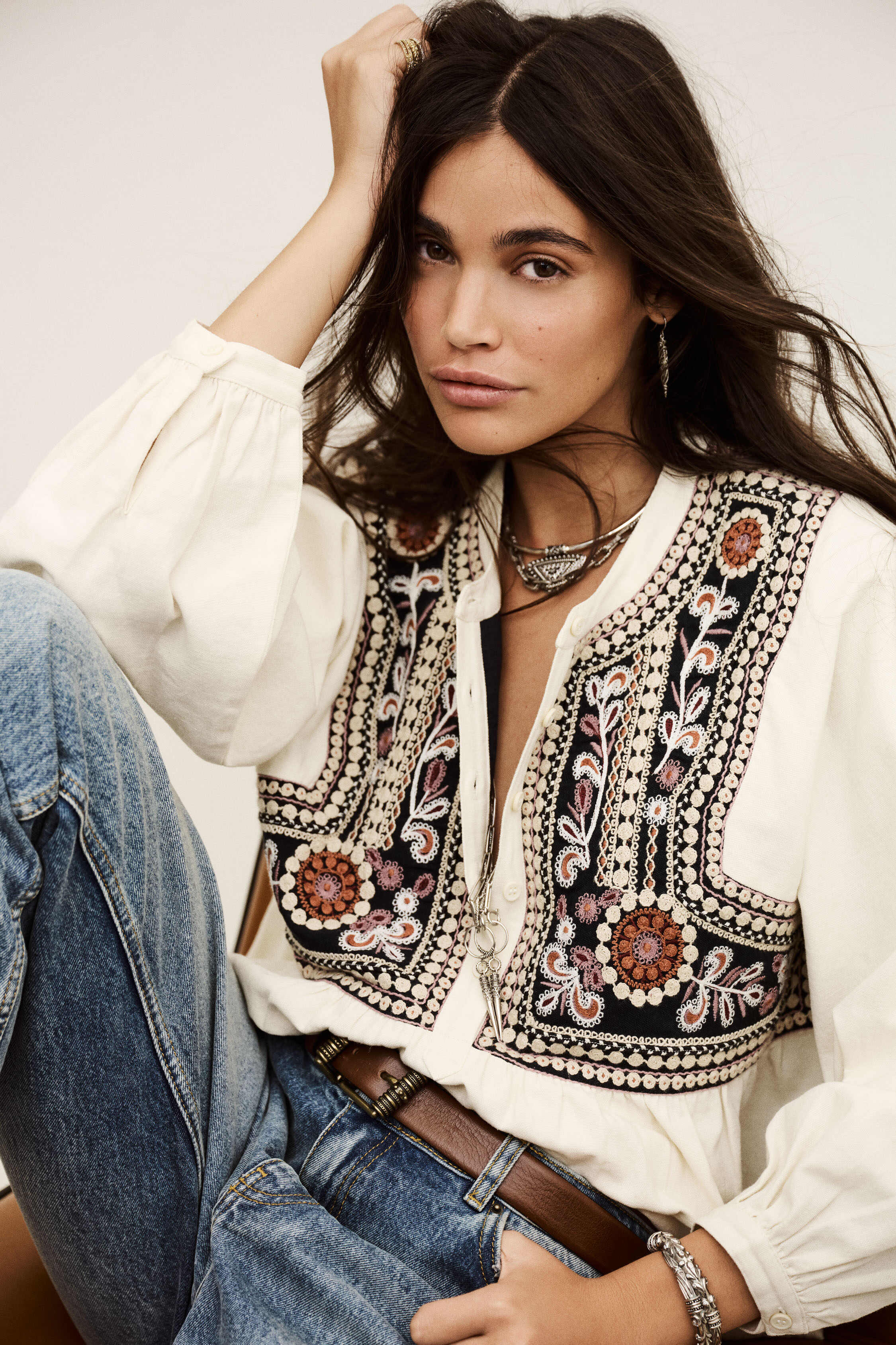 Loose-Fit Embroidered Blouse Alec Grey // ba&sh SG