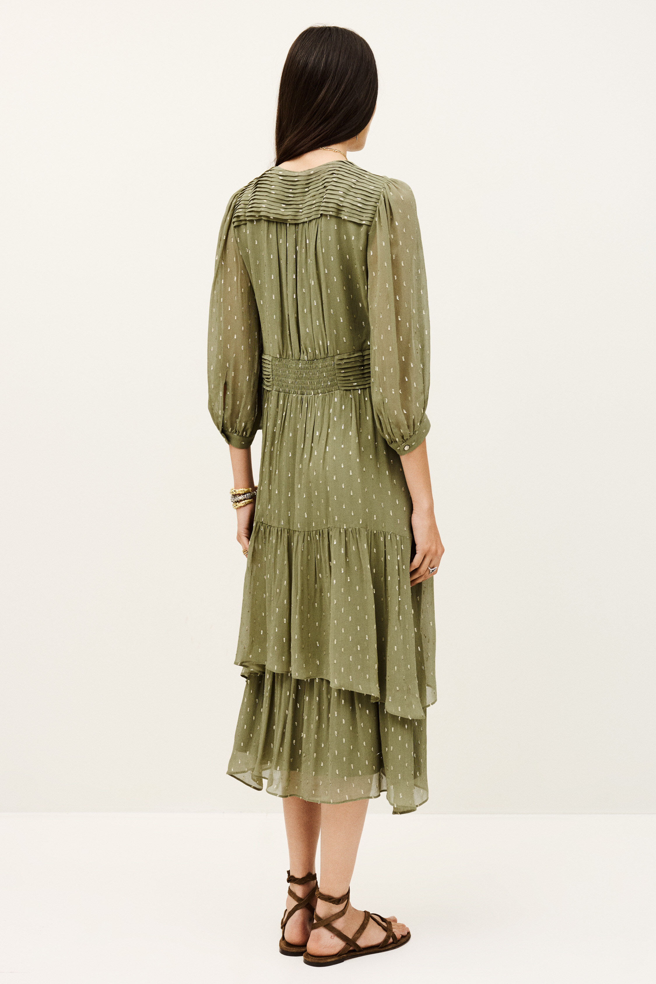 green emerald velvet dress Ba&sh // Green & Yellow Paisley Pleated Dress – VSP Consignment main image 0
