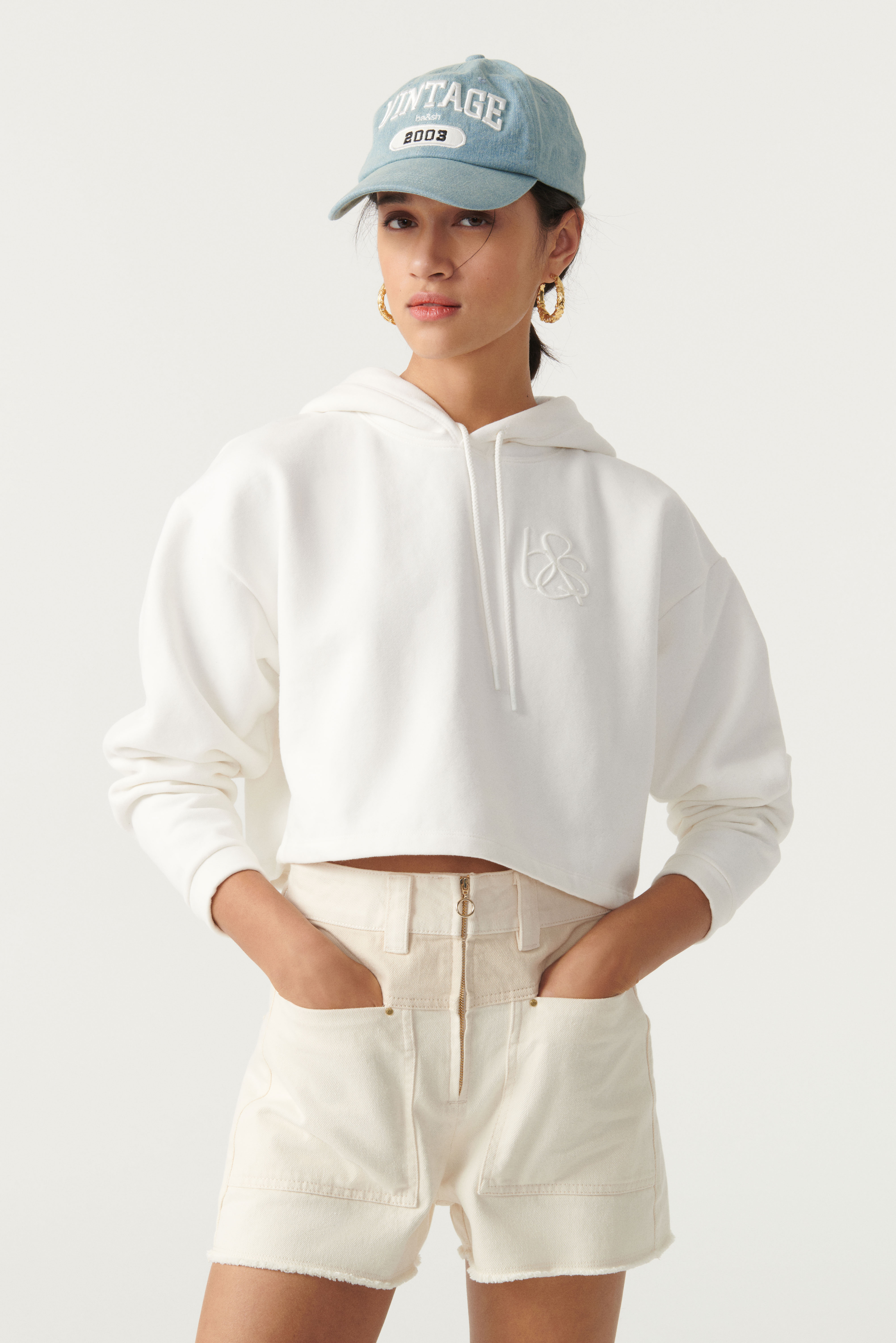 Ba&Sh embroidered-logo Cropped Hoodie - White