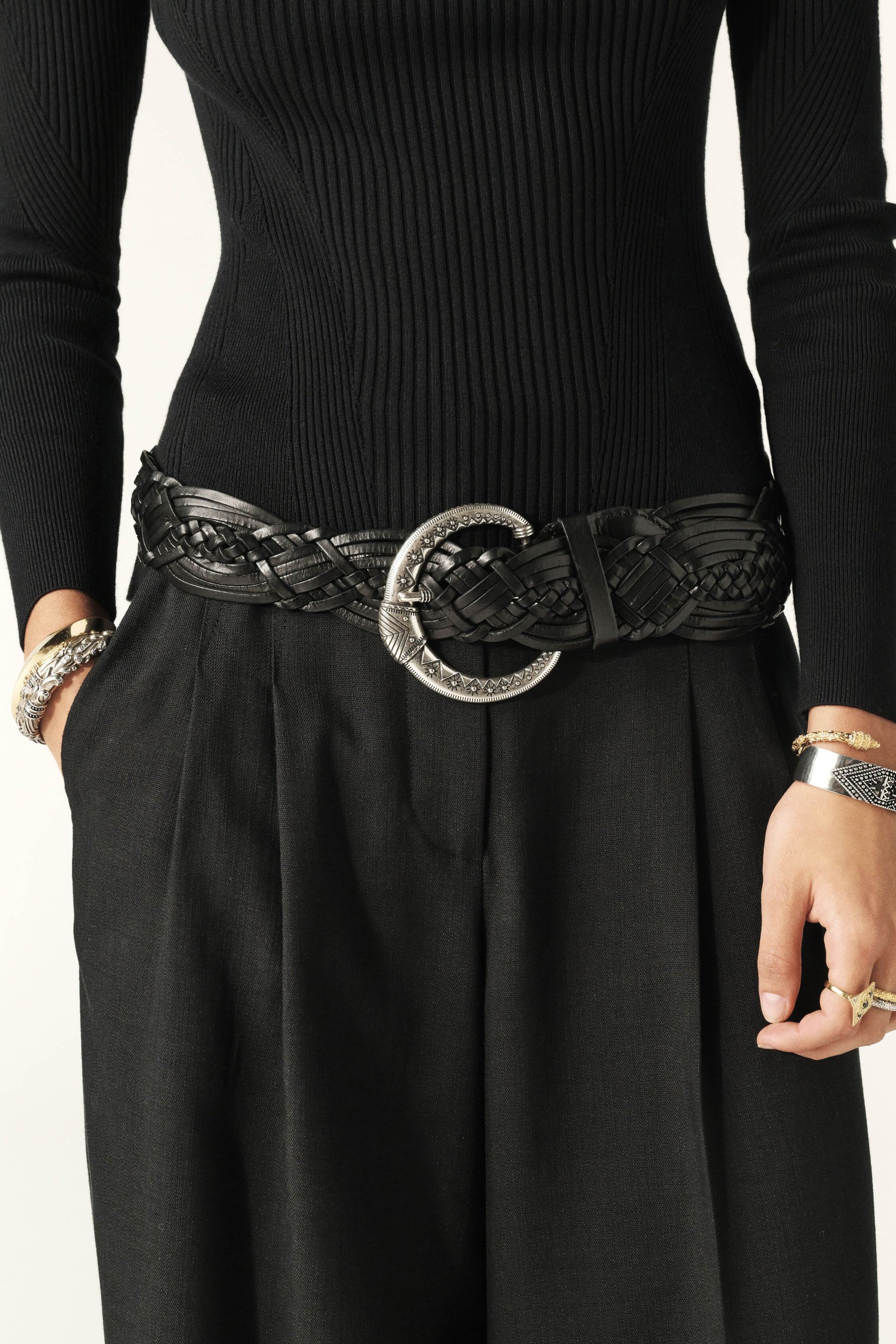 BA&SH Braided leather belt Braid In black, Size 75/US XS Ba&sh Black Braided Leather Belt with Silver-tone Buckle 80 cm main image 4