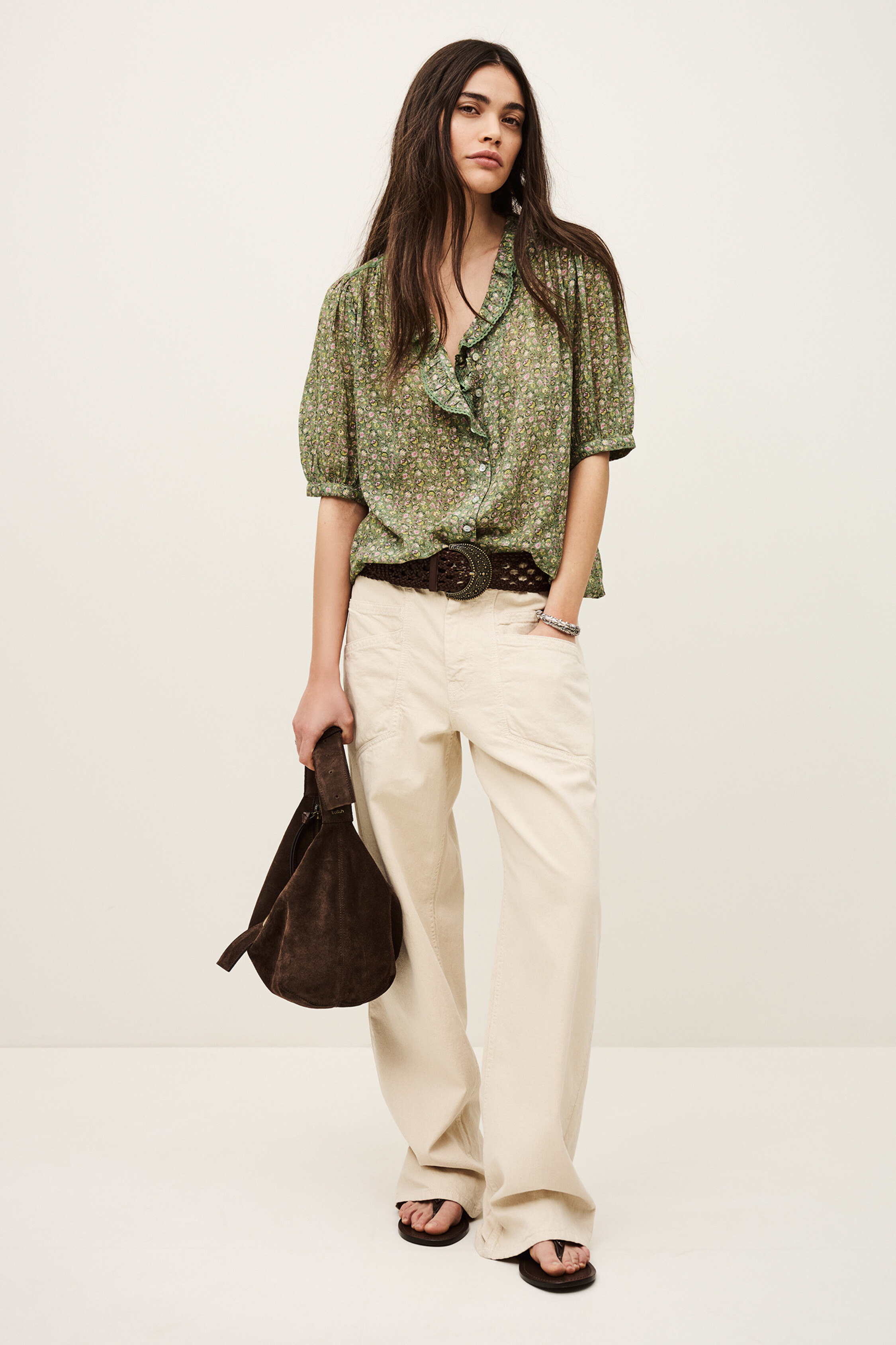 エンフォルド シャツSOMELOS BASIC SHIRT グリーン　38 Patterned Shirt Physalys Green // ba&sh US