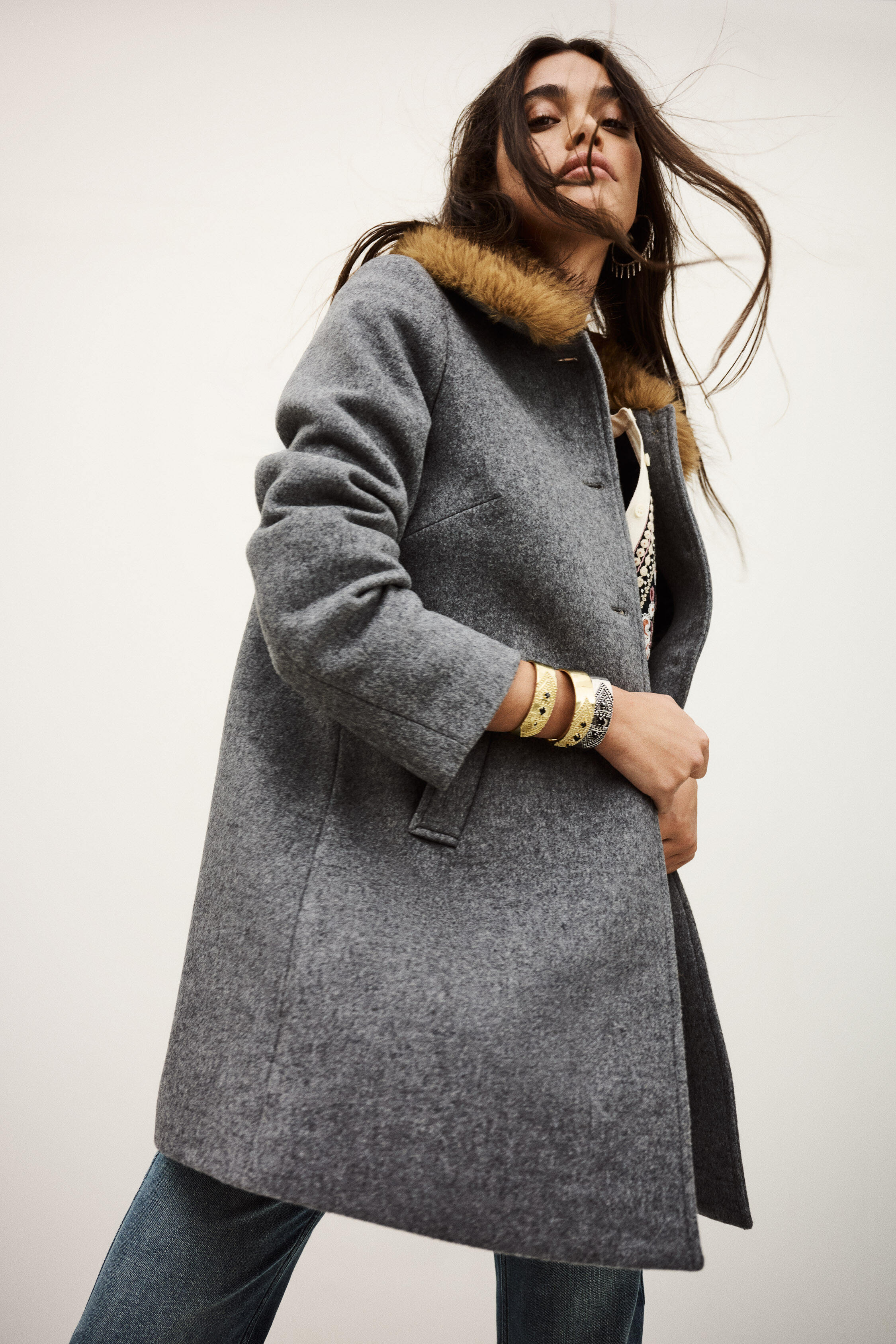 Manteau D'hiver En Laine Pour Femme, Grande Taille 50/52, Gris, Neuf Avec étiquettes