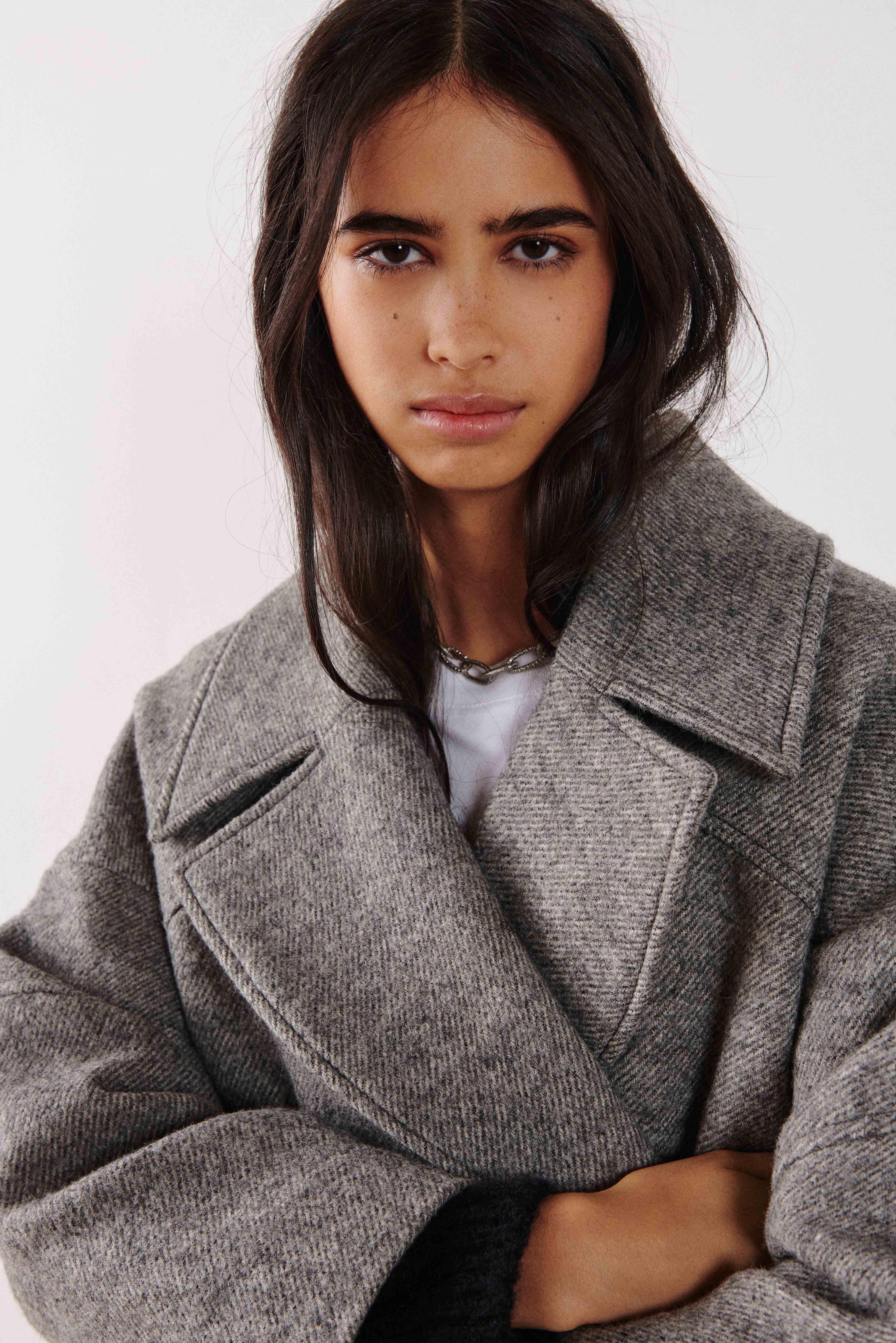 grey straight coat