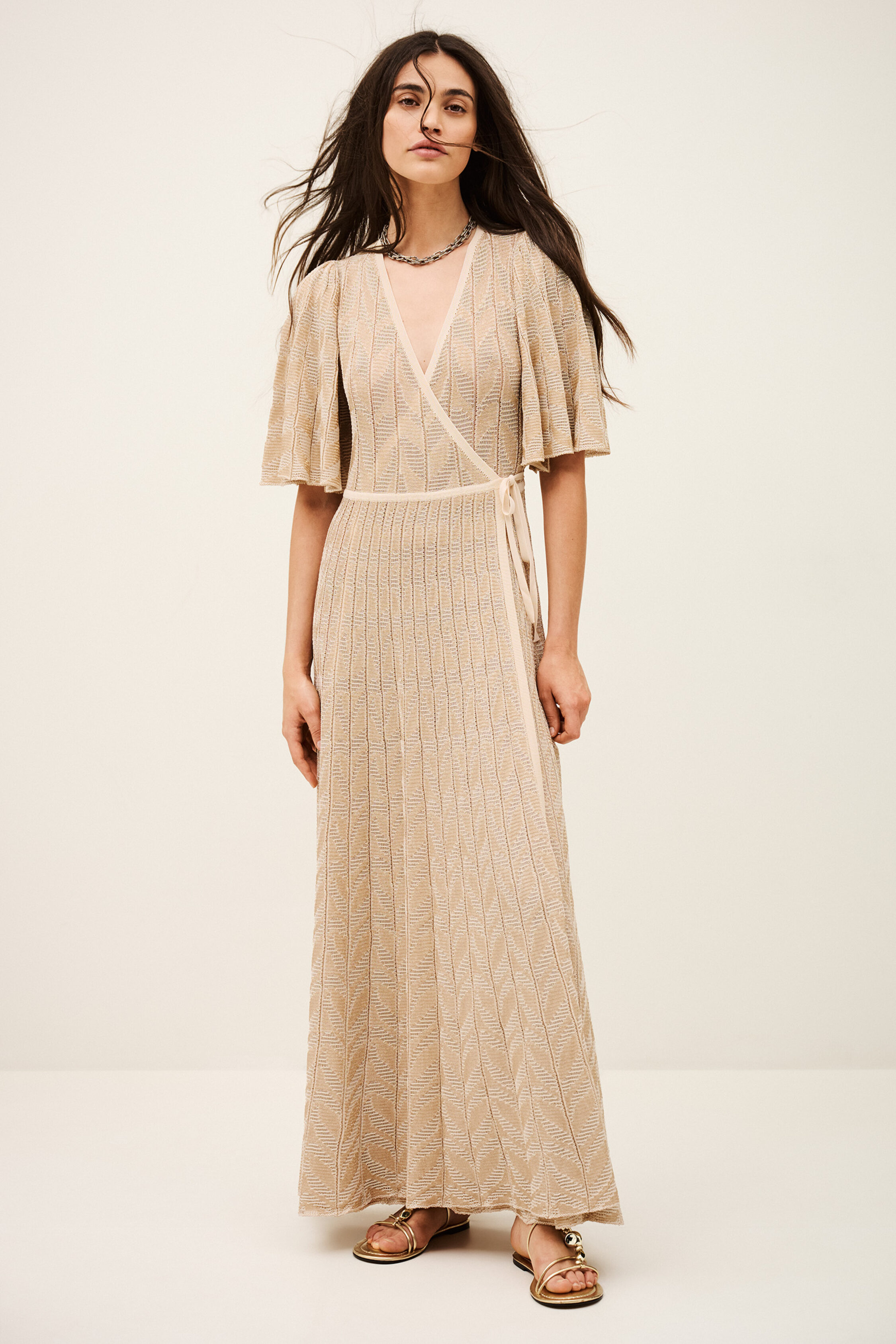 ba&sh - Short Sleeve V-neck Collar Dress Weena for Women - Gold